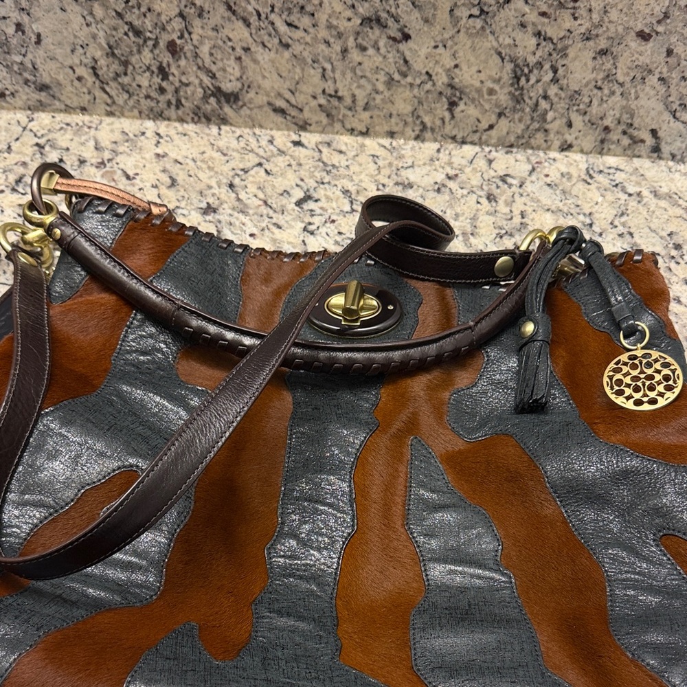 Coach Black and Brown Leather Shoulder Bag - calf hair and leather (rare).
